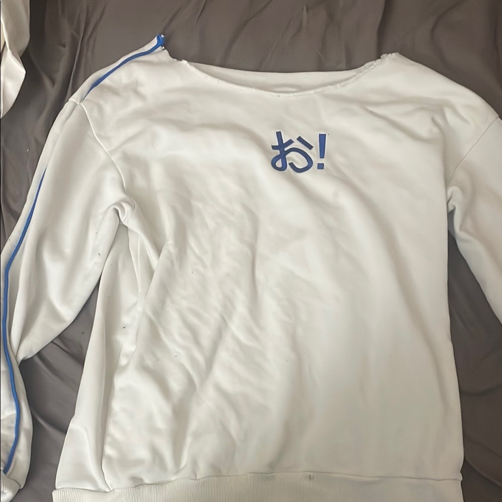 White Retro Aesthetic Sweatshirt with Blue Accents